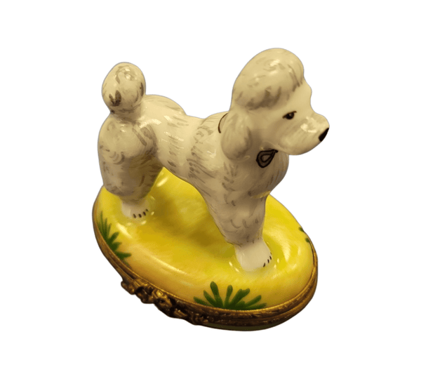 White Poodle on Yellow Base Porcelain Limoges Trinket Box