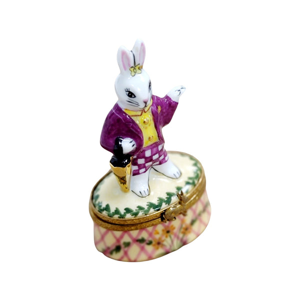White Rabbit in Suit Porcelain Limoges Trinket Box