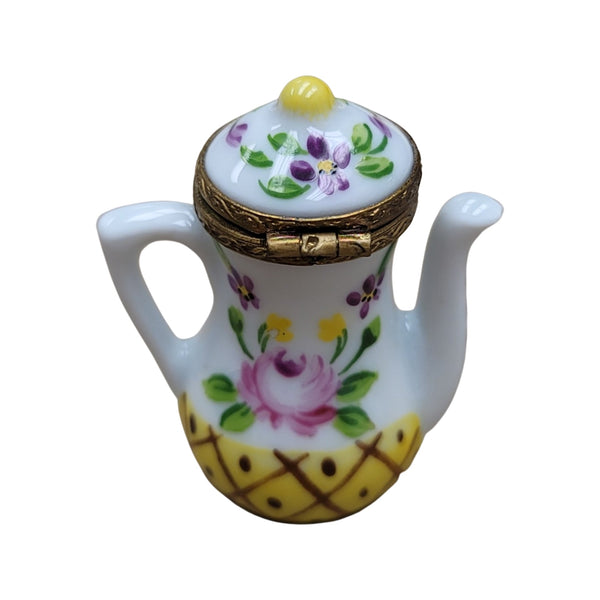 White Yellow Teapot Porcelain Limoges Trinket Box