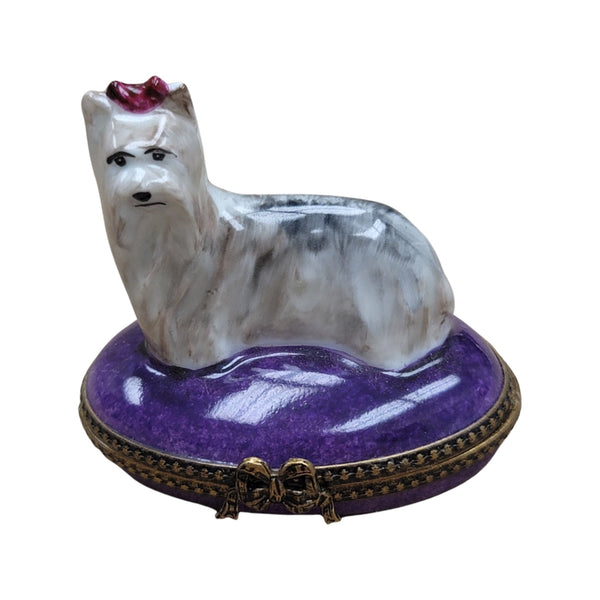 White Yorkshire Terrier Dog Porcelain Limoges Trinket Box