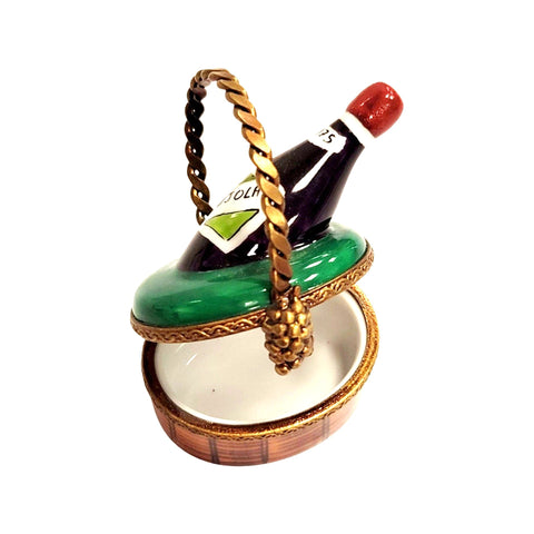 Wine Bottle in Basket Porcelain Limoges Trinket Box