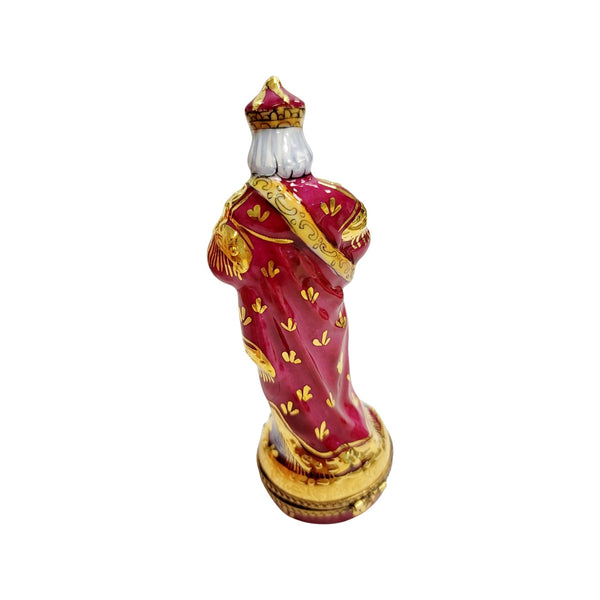 Wiseman Nativity Hay Red Bottom Porcelain Limoges Trinket Box