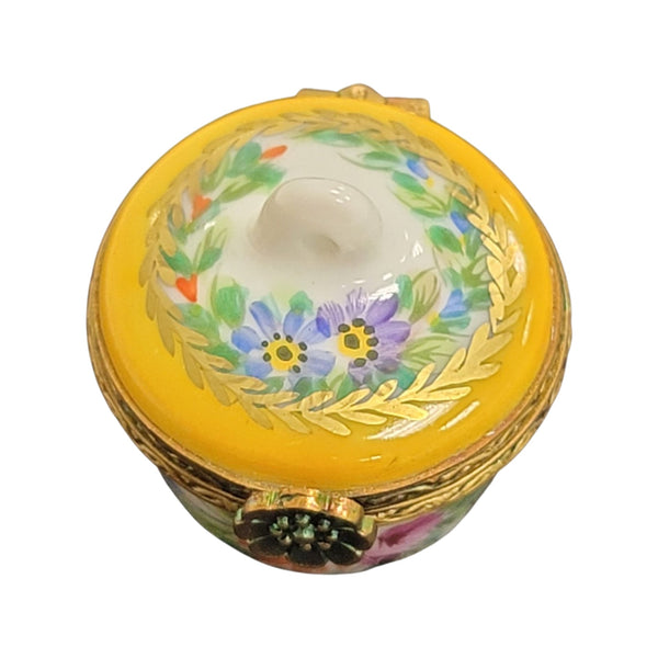 Yellow Crown Top Pill Porcelain Limoges Trinket Box