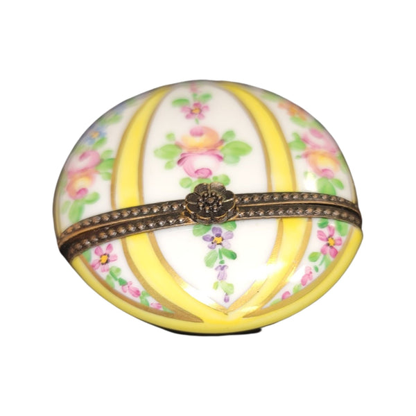 Yellow Flat Round Pill Porcelain Limoges Trinket Box