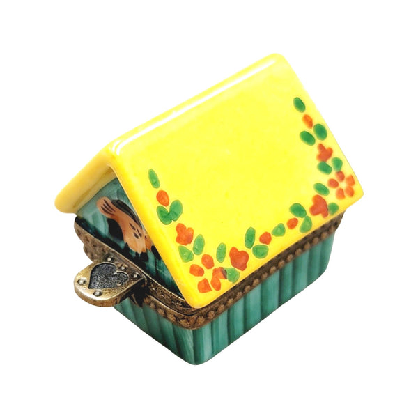 Yellow Green Bird House Porcelain Limoges Trinket Box