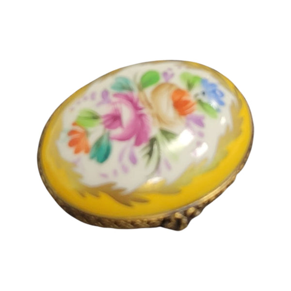 Yellow Oval Pill Porcelain Limoges Trinket Box