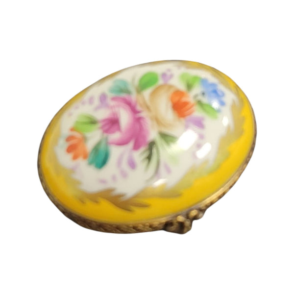 Yellow Oval Pill Porcelain Limoges Trinket Box