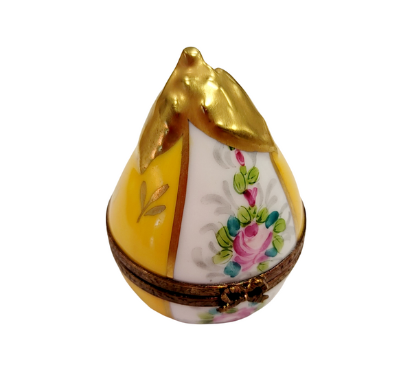 Yellow Pear w Flowers Porcelain Limoges Trinket Box