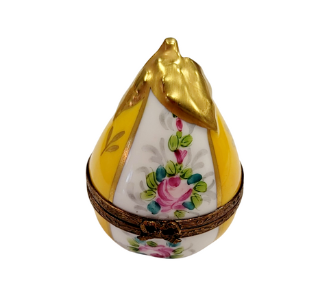 Yellow Pear w Flowers Porcelain Limoges Trinket Box
