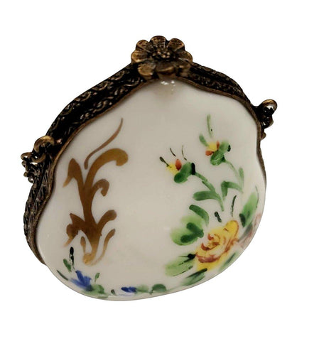 Yellow Purse Flowers w Special Antiqued Brass One of a Kind Hand Painted Porcelain Limoges Trinket Box