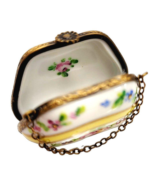 Yellow Purse w Flowers One of a Kind Hand Painted Porcelain Limoges Trinket Box