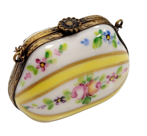 Yellow Purse w Flowers One of a Kind Hand Painted Porcelain Limoges Trinket Box