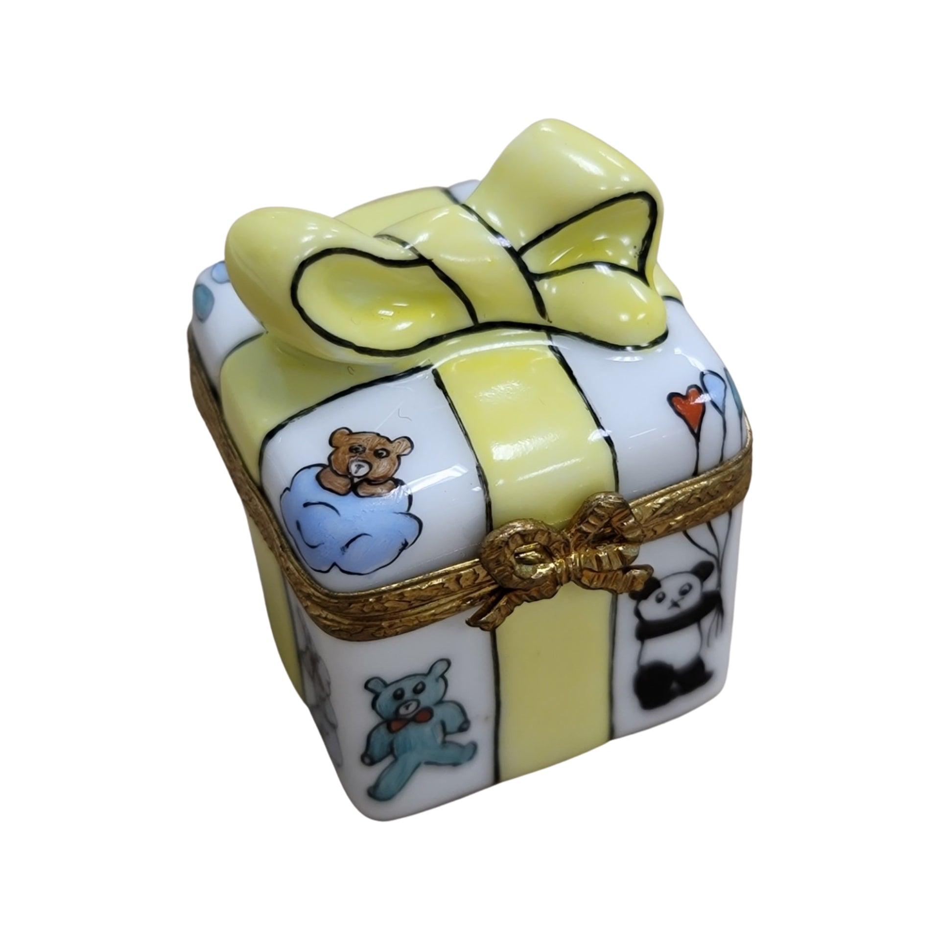 Yellow Ribbon Present Baby Gift Porcelain Limoges Trinket Box