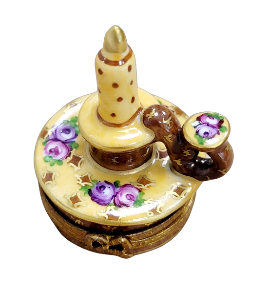 Yellow Roses Candle Stick Porcelain Limoges Trinket Box