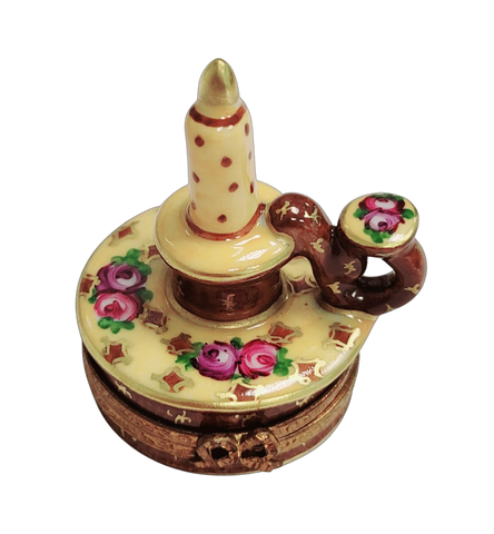 Yellow Roses Candle Stick Porcelain Limoges Trinket Box