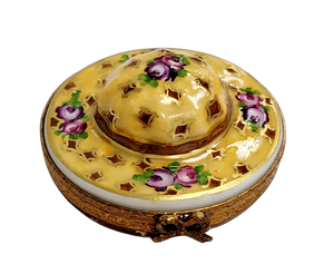 Yellow Roses Hat Fashion Porcelain Limoges Trinket Box
