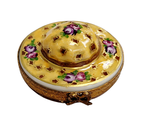 Yellow Roses Hat Fashion Porcelain Limoges Trinket Box