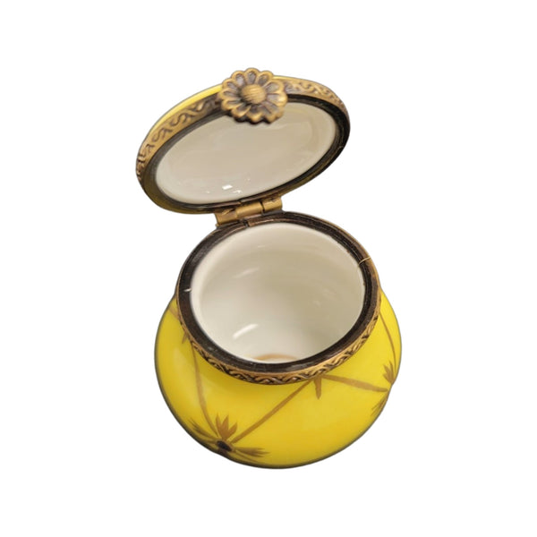 Yellow Round Pill Porcelain Limoges Trinket Box