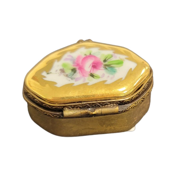 Yellow Semi Oval Pill Porcelain Limoges Trinket Box