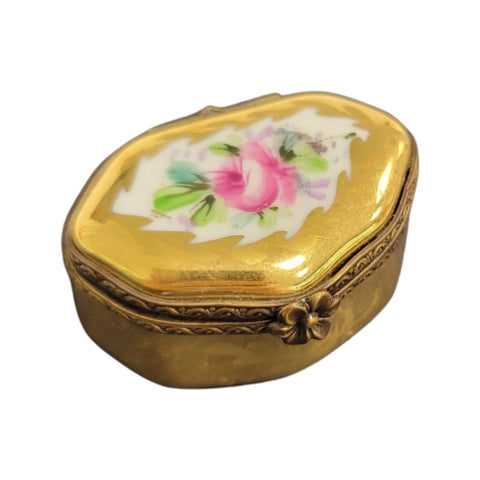 Yellow Semi Oval Pill Porcelain Limoges Trinket Box