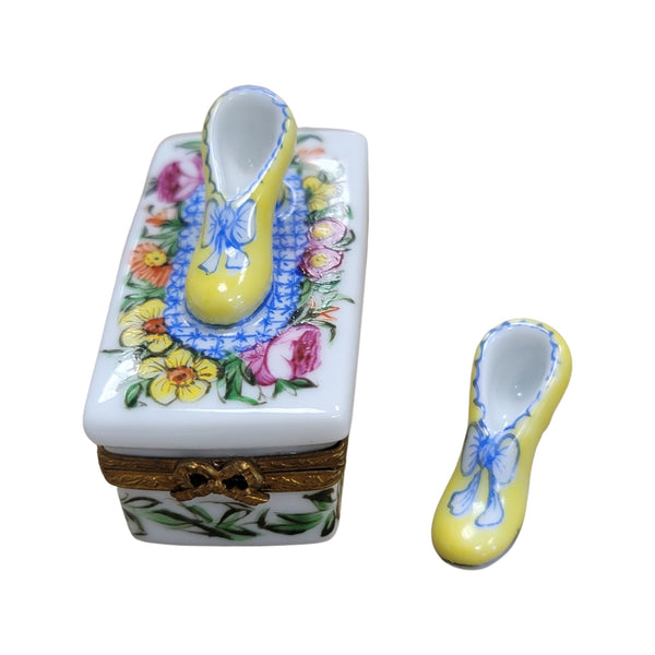Yellow Shoes Flowers Fashion Porcelain Limoges Trinket Box