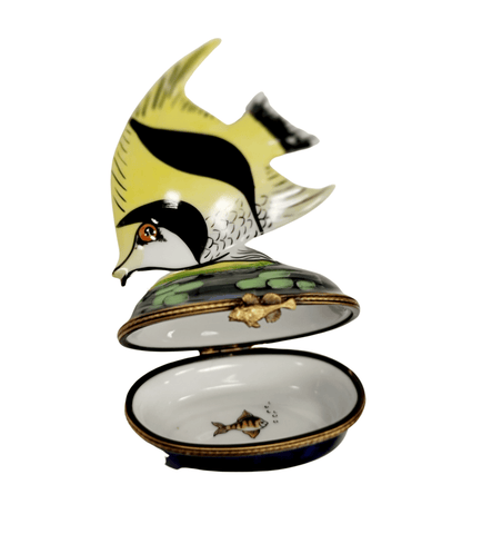 Yellow Tropical Fish Retired Porcelain Limoges Trinket Box