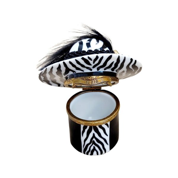 Zebra Hat Fashion Porcelain Limoges Trinket Box