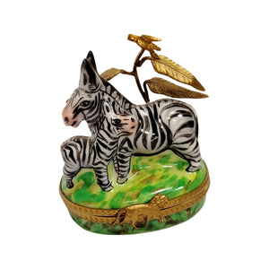 Zebra w baby in Jungle Porcelain Limoges Trinket Box