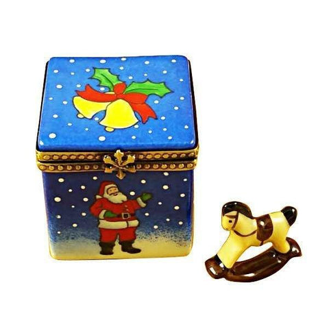 Blue Christmas Cube with Rocking Toy limoges box