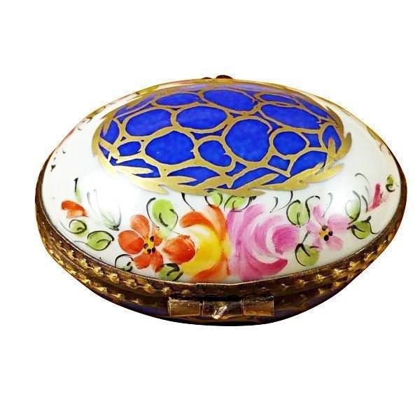 Blue Oval with Gold Circles limoges box