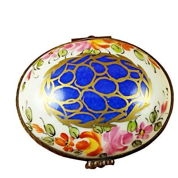 Blue Oval with Gold Circles limoges box