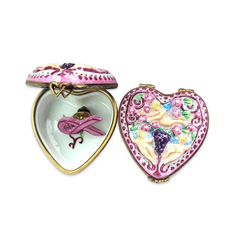 Breast Cancer Pin Heart Limoges Box
