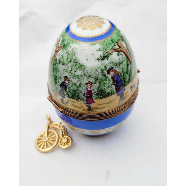 Children Playing At Park in Paris Blue Egg w Unicycle Limoges Box