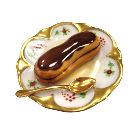 Chocolate Eclair on Gold Trim Plate Rare