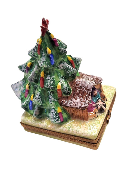 Christmas Tree Manger Scene Nativity Porcelain Limoges Trinket Box