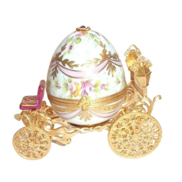 Gold Pink Cinderella Coach Egg w Slipper Limoges Box