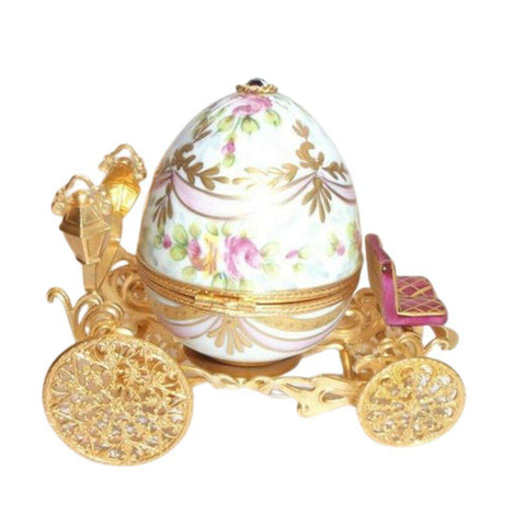 Gold Pink Cinderella Coach Egg w Slipper Limoges Box