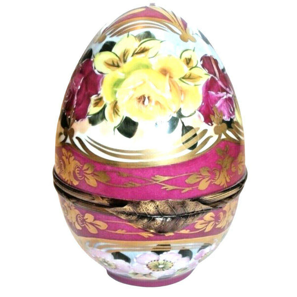 Large Red Egg 5" Flowers Limoges Box
