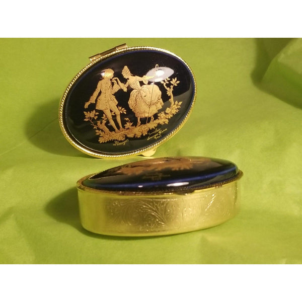 Lopsided Cobalt Blue round brass box (SITTING LOPSIDED look close at picture) Gold Lovers