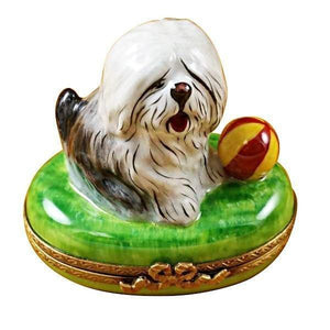 Old English Sheepdog with Ball limoges box
