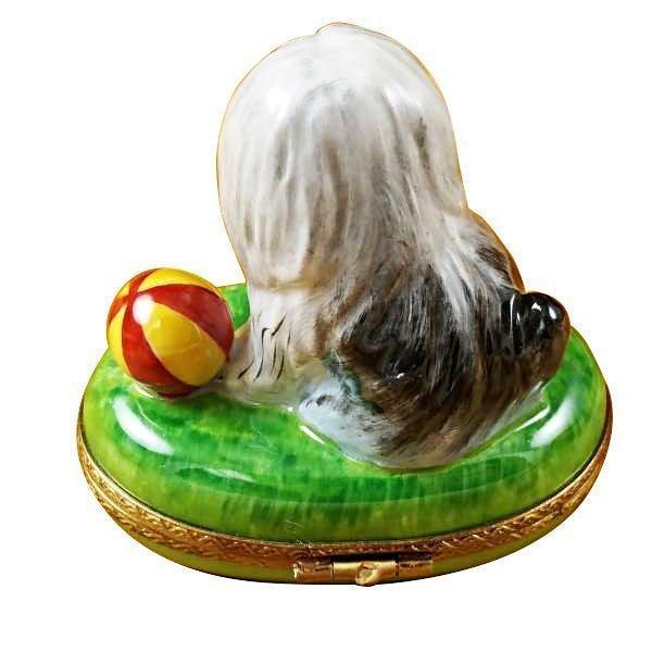 Old English Sheepdog with Ball limoges box