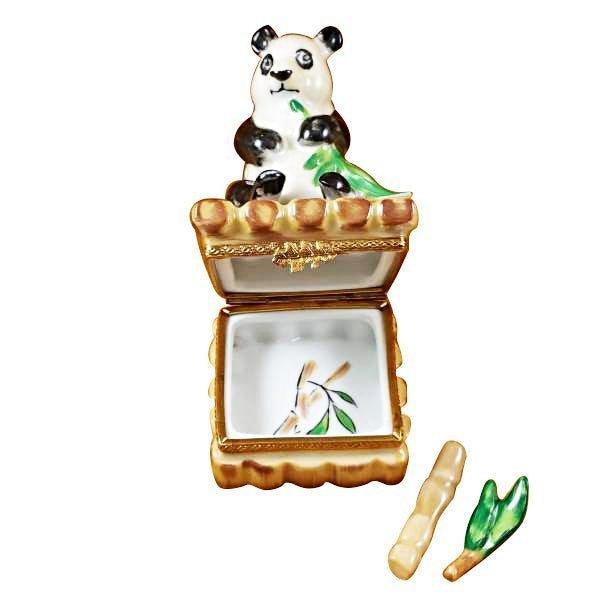 Panda with Removable Bamboo & Green Leaf Branch limoges box