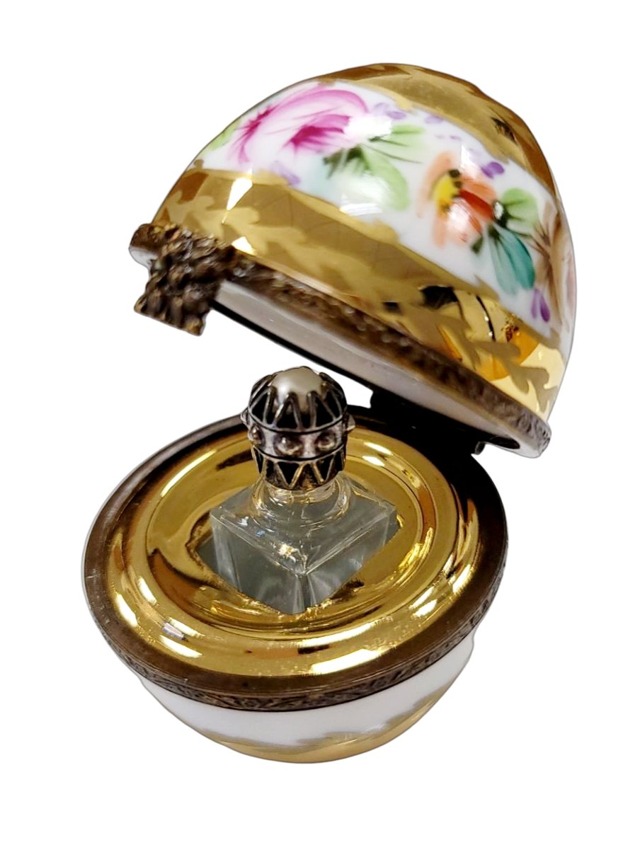 Perfume in Gold White Egg w Flowers