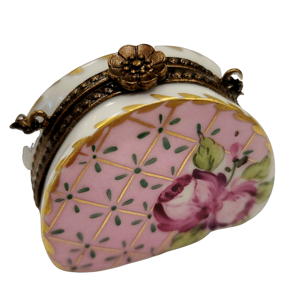 Pink w Blue Gold Purse Roses w Special Antiqued Brass One of a Kind Hand Painted