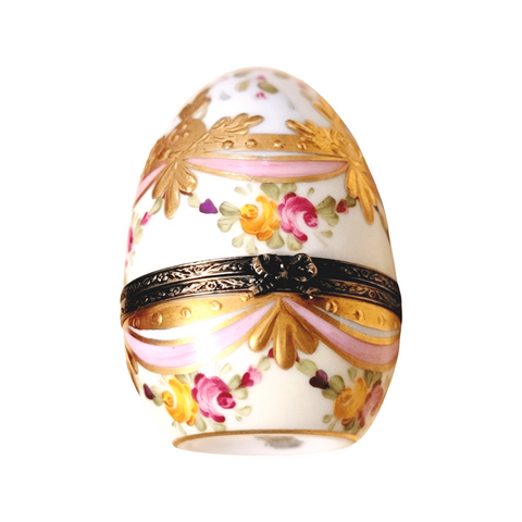 Pink Gold Ribbon Egg 2.5" Limoges Box