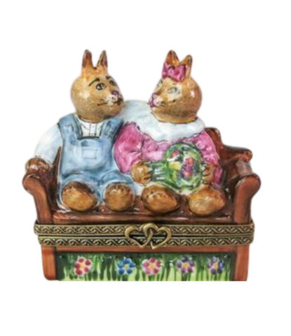 Rabbits on Bench - Limoges Box