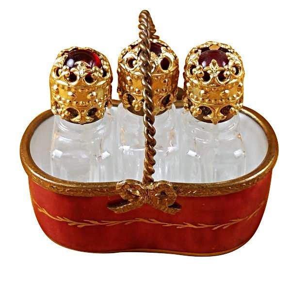 Red Basket with Three Bottles limoges box