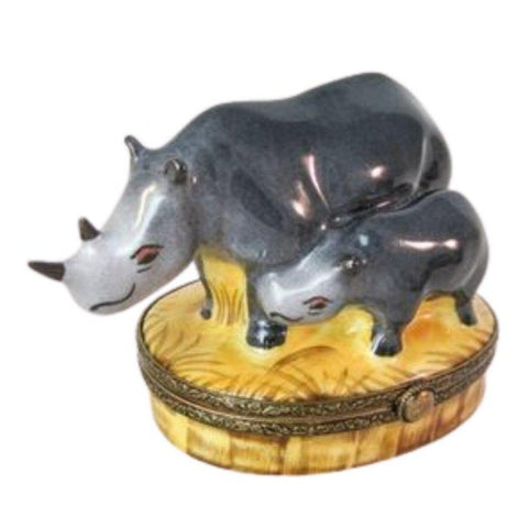 Rhino Mother Baby - Limoges Box