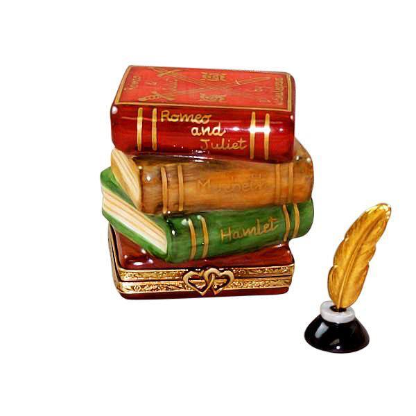 Shakespeare Stack of Book with Inkwell and Brass Feather