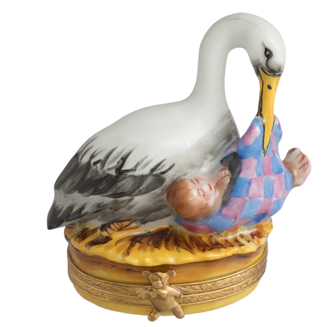 Stork With Baby Limoges Porcelain Box